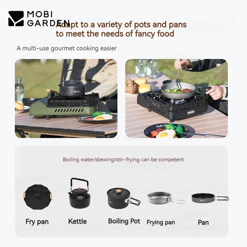 Mobi Garden MeiYan Large Butane Camping Stove Mini Portable Ultralight 3.5KW Firepower With Built-in Windshield Standard Gas Fuel Nozzle Type Canister Hiking Outdoor Cassette Style Travel Cooking Burner With Storage Box Case Black Original Mobigarden