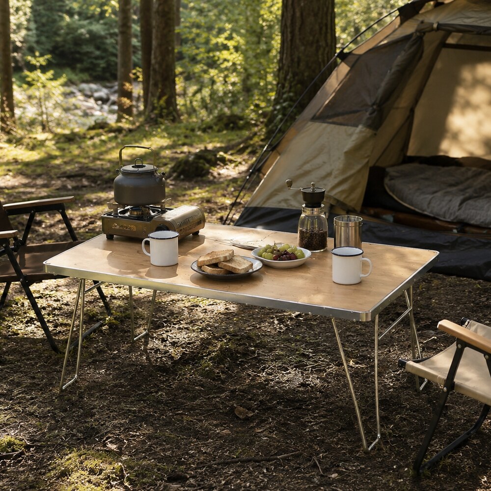 Campingmoon T-230A-TP Field Rack Pro Multipurpose Camping Grill Stacking Storage Rack With Removable Bamboo Board Table Storage Rack With Bag Outdoor