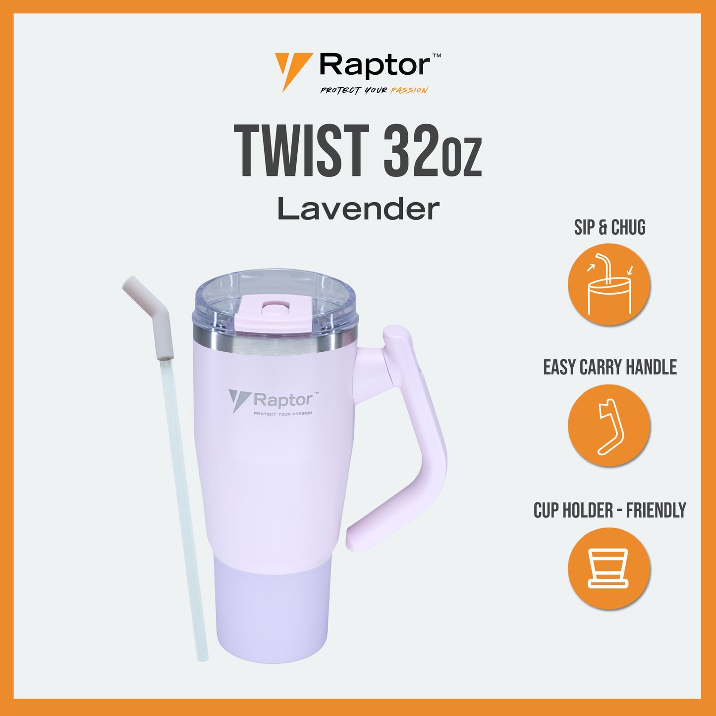 Raptor TWIST 32oz Tumbler Unique Rotating Handle Double-Wall Vacuum Insulation Cup Holder-Friendly Design Rust-Resistant Durability Drinkware