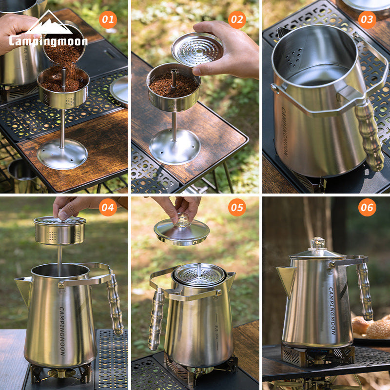 Campingmoon SW-7 Stainless Steel Percolator Coffee Pot 1.8L Outdoor Camping Coffee Making Kettle