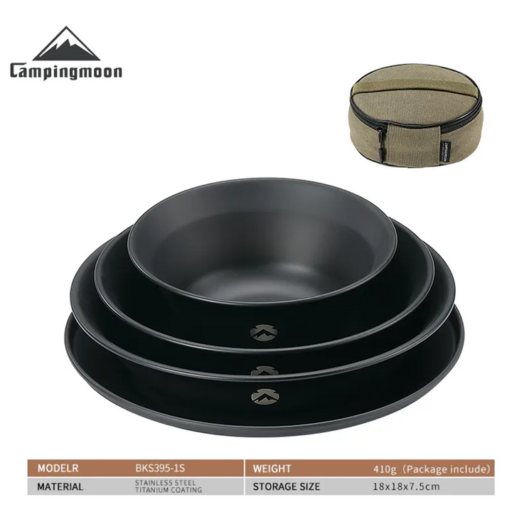 CAMPINGMOON Black Stainless Steel Dining Tableware Set Plate Dish Bowl ...