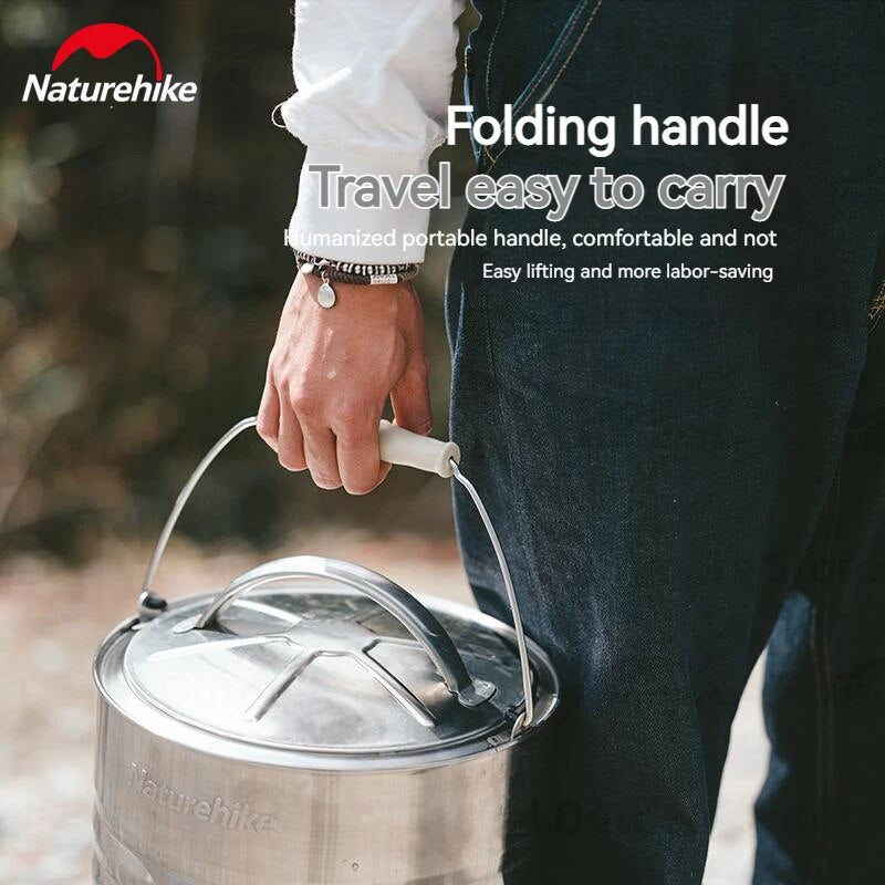 Naturehike Stainless Steel Cool Man Portable Lightweight 10L Outdoor Camping Retro Ice Box Insulation Drink Ice Storage Bucket Beach Refrigerator 304 Stainless Steel