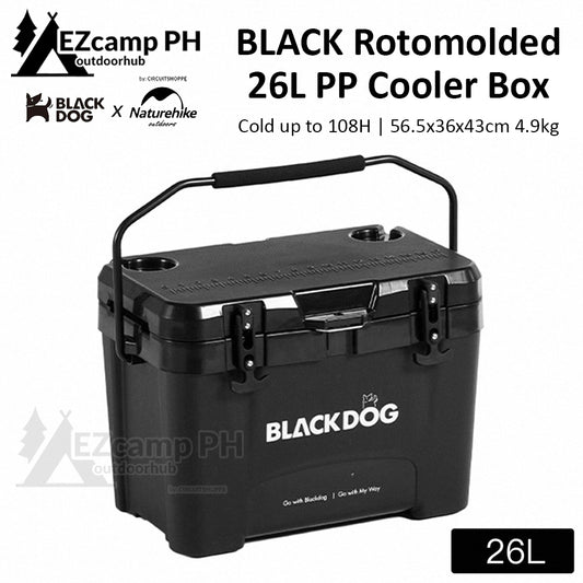 BLACKDOG by Naturehike 26L Rotomolded Black PP Cooler Box Cold up to 108H Camping Outdoor Ice Food Drink Insulated Storage Chest Black Dog Nature Hike