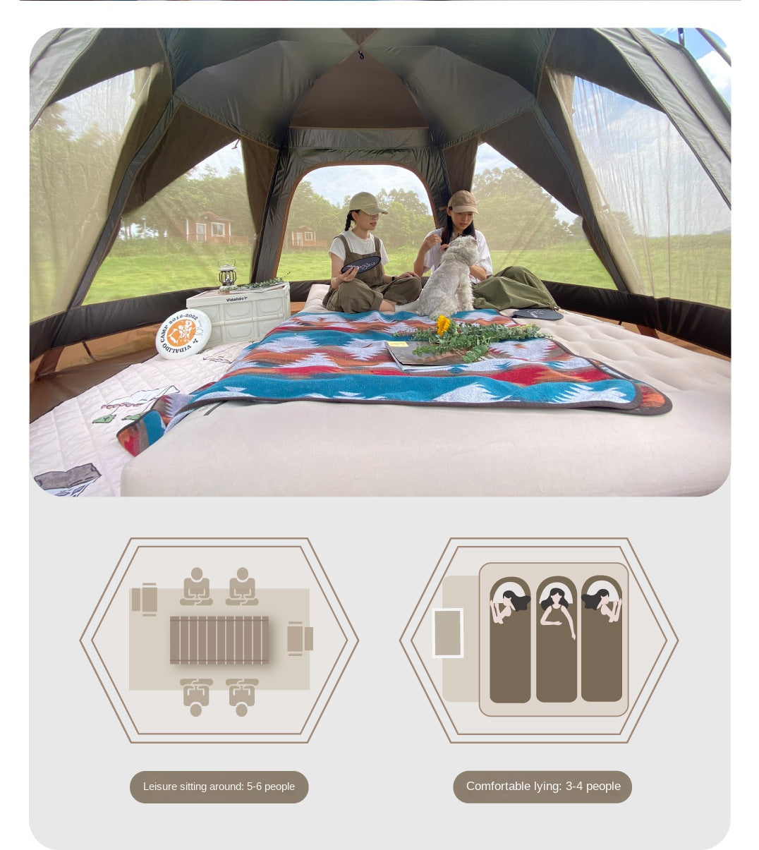 Vidalido Hexagonal Automatic Family Dome Style Tent Portable Lightweight Folding for 4-6 Person Leisure Quick Opening Sunshade Dome Shelter Tent