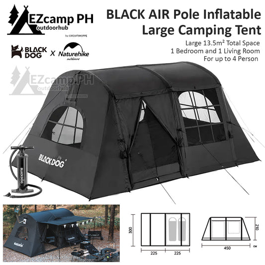 BLACKDOG by Naturehike AIR Pole Inflatable Large Black Camping Outdoor Tent for 4 Person Waterproof Anti UV Vinyl Coated Oxford Cloth 13.5m² Space