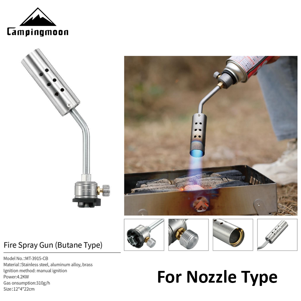 CAMPINGMOON MT-3915-CB High Power Butane Blow Torch 4.2KW Firepower Stainless Steel Standard Canister Gas Fuel Jet Gun Set BBQ Grill Charcoal Firewood