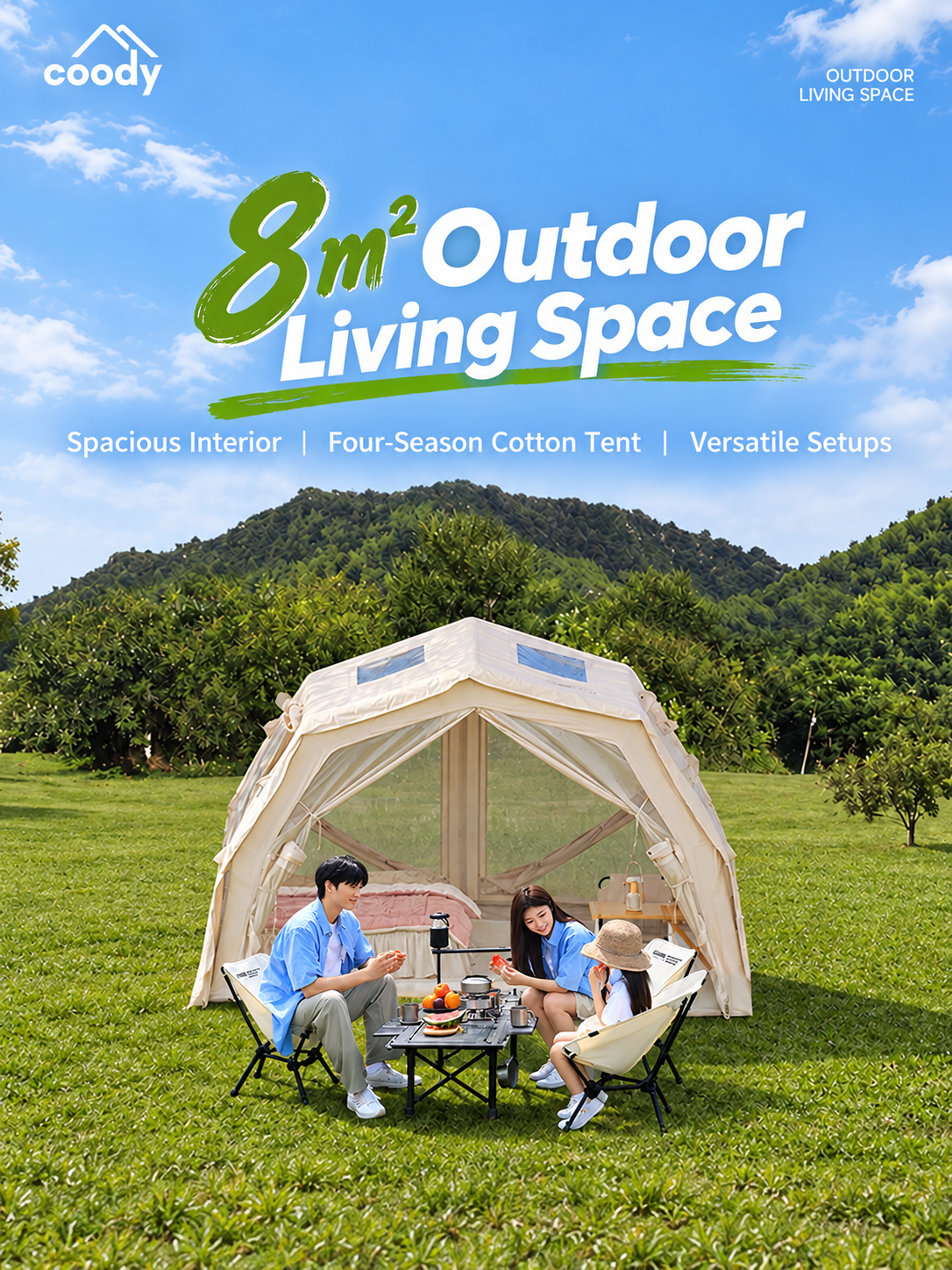 Coody AIR 8.0 PRO Tunnel Inflatable Tent 4-6 Person Waterproof TC Cotton PVC Luxury Camping
