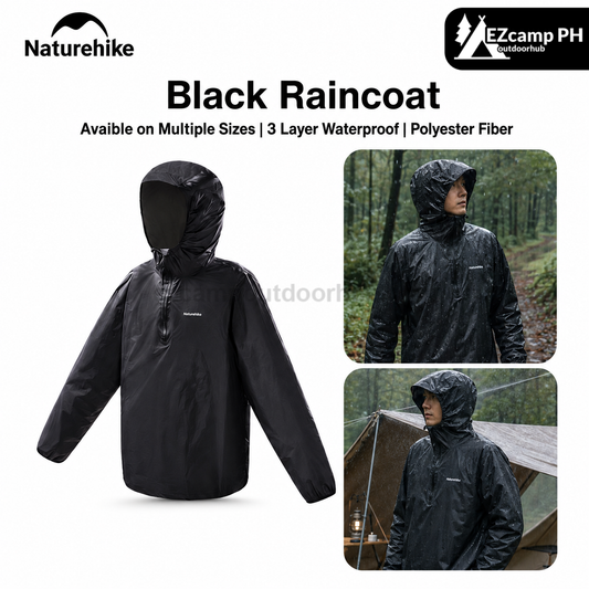 Naturehike Black Raincoat Portable Foldable Nylon Hooded Elastic Rain Jacket Storm Protection Waterproof Outdoor Camping Hiking Travel