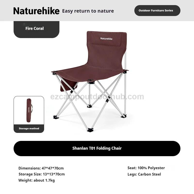 Naturehike T01 Folding Chair Heighten Widened Comfortable Beach Chair With Side Pocket Load Bearing 200kg Fishing Seat X-Shaped Structure Support Camping