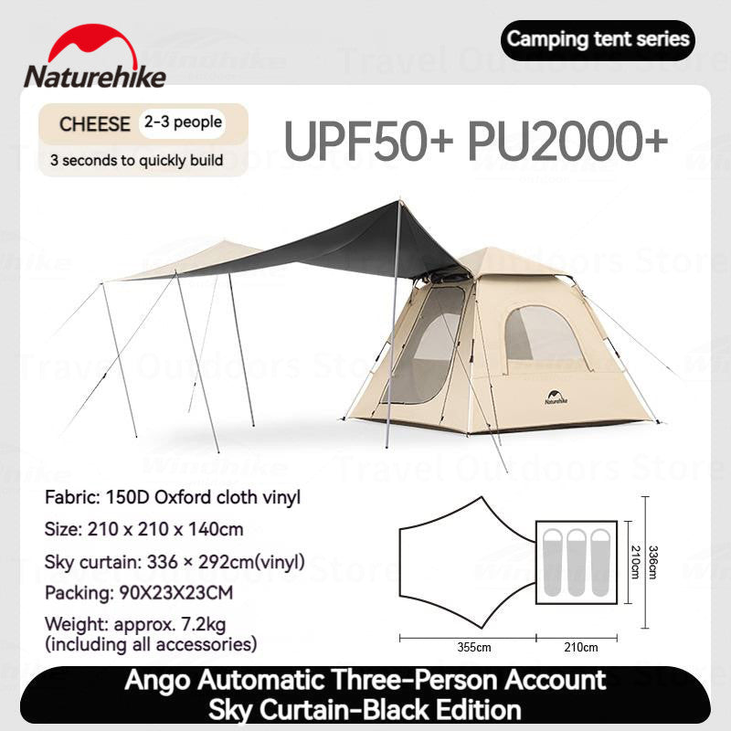 Naturehike ANGO Fast Automatic Tent Detachable Canopy Awning Tarp For 1 to 3 Persons Quick Open Camping Tent Sunshade Tarp All-In-One Pop Up Family For Outdoor Beach Garden Hiking Nature hike