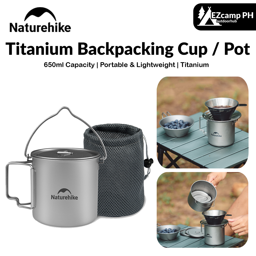 Naturehike Titanium Backpacking Cup / Pot Portable Ultralight Titanium Cup Outdoor Water Cup Cookware Mug with Foldable Handle Camping Equipment