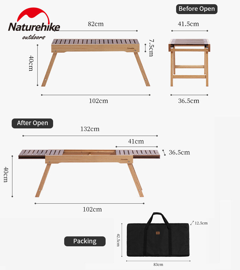 Naturehike Outdoor IGT Compatible Slide Rail Folding Elegant Solid Oak + Walnut Wood Wooden Grill Stove Table Multi-Functional Camping Portable