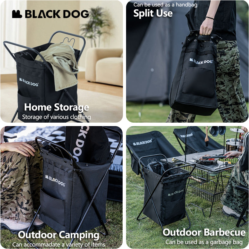 BLACKDOG Multifunctional Organizer Storage 30L Capacity Outdoor Camping Portable Large Capacity Bag Trash Bin Basket Home Foldable Laundry Handbag Box Hiking Black Dog