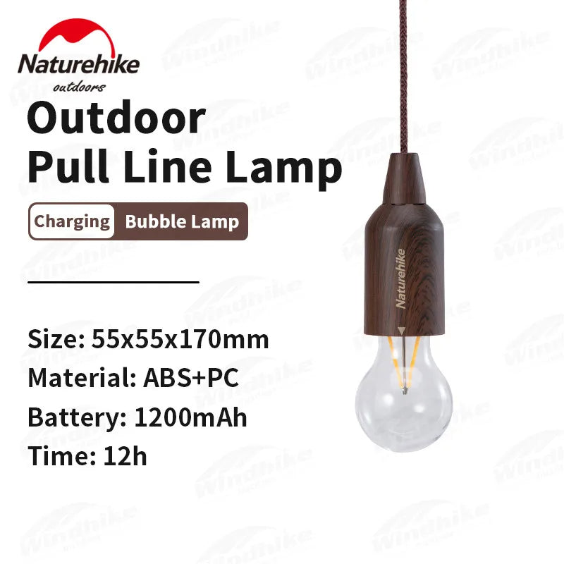 Naturehike STAR LINE LED Camping Outdoor Atmosphere Light Pull Line String Cord Power Switch IP44 Waterproof Ambient Lighting Lamp Bulb Battery or USB Rechargeable Operated Camp Glamping Tent Portable Hanging Rope Lantern Nature Hike