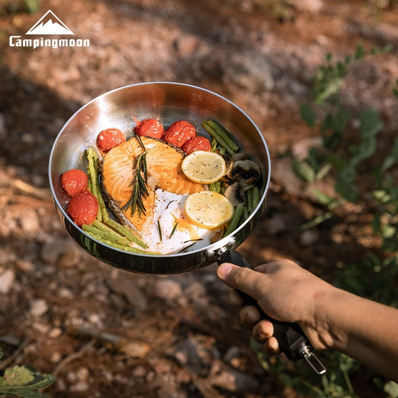 Campingmoon Steel Frying Pan Multipurpose Universal Induction Cooker Detachable Handle Uncoated Deep Frying Pan Camping Outdoor Kitchenware Cookware