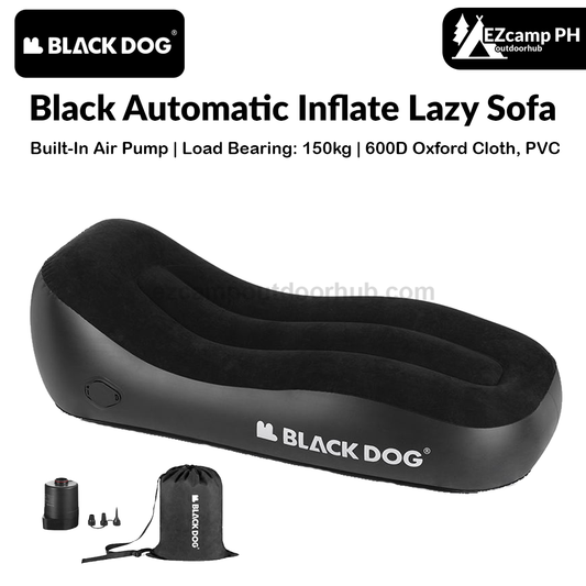 BLACKDOG Black Automatic Inflate Lazy Sofa Portable Auto Inflating Sleeping Bed Built-in Electric 2000mAh Detachable Air Pump Outdoor 150kg Max Load