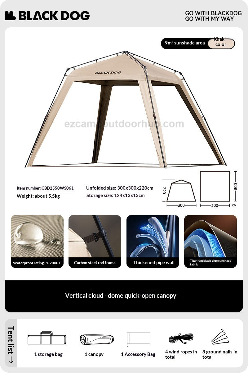 Blackdog DOME SKY Lite Automatic Tent Portable Fast Build Modular Tent Tarp Canopy Waterproof Black Vinyl Coated Sunscreen 9m² Shade Area Outdoor