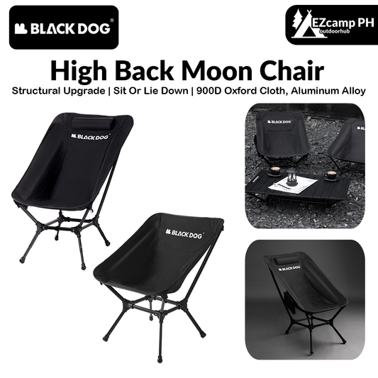 BLACKDOG High Back Moon Chair Portable Ultralight Foldable Aluminum Adjustable Height Beach Outdoor Camping 150kg Max Weight Bearing Black Dog