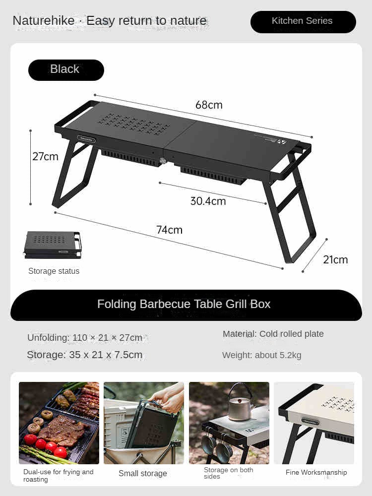 Naturehike Folding Barbecue Table Grill Box Portable Lightweight Multifunctional Foldable Black White BBQ Grill Rack Stove Table Supply Camping Outdoor Cooking Hiking Picnic Barbecue Beach Travel Heavy Duty Original Nature Hike