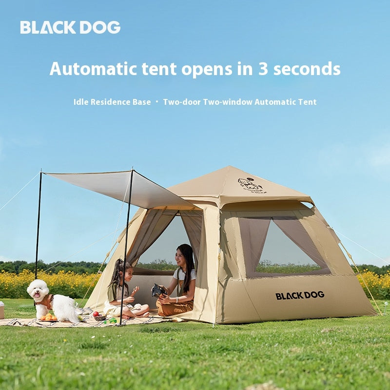 Blackdog LEISURE 2.1 Base Automatic Tent Portable Foldable 2-4 Persons Quick Open Picnic Tent 2 Door Window Design Waterproof Camping Sunshade Silver Coated