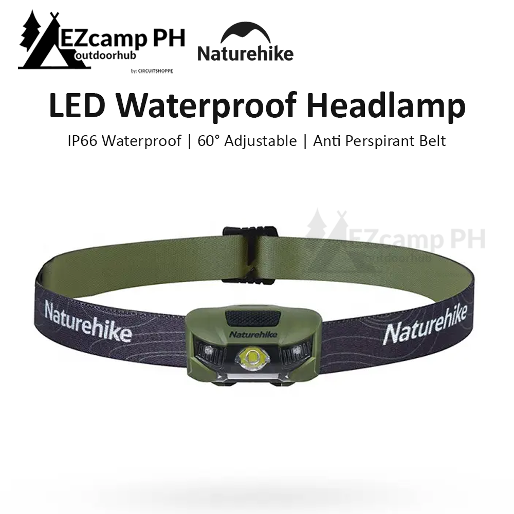 Naturehike LED Headlamp Camping Hiking Headlight Ultralight Head Lamp Light 4 Modes Flashlight SOS Red Light 60° Adjustable IP66 Waterproof 2 AAA Battery