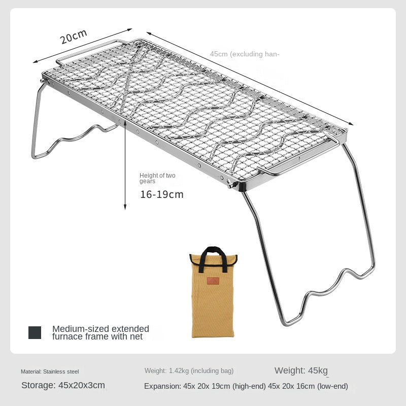 CAMPINGMOON Folding Grill Stove Net Rack Stand Outdoor Camping Hiking Portable Foldable Ultralight BBQ Charcoal Butane Stove Grill Mount Bracket 304 Stainless Steel with Storage Bag Camping Moon MSW-1012 MSW-1015