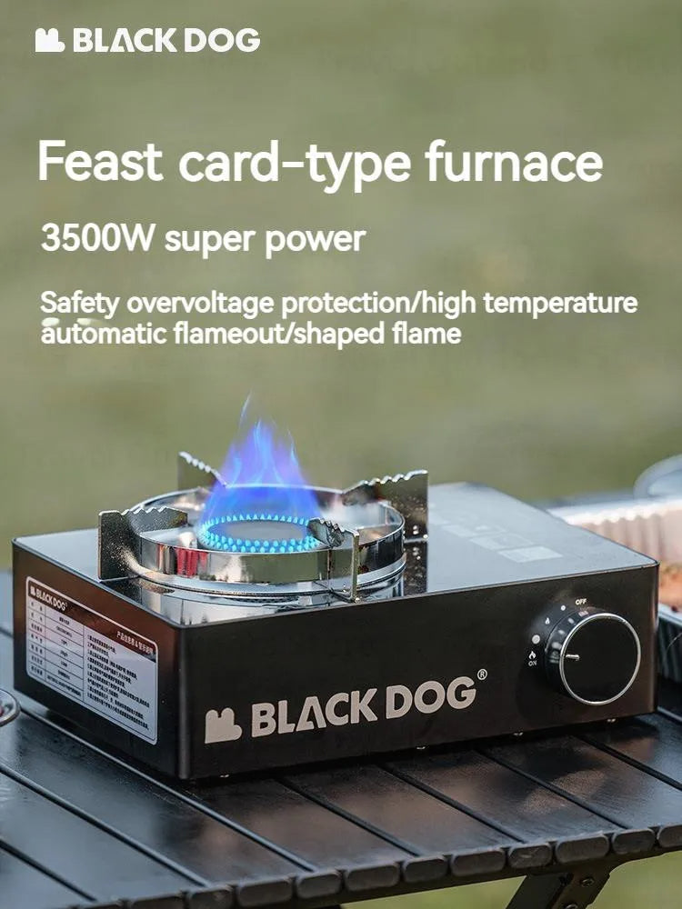 BLACKDOG FEAST Black Portable Mini High Power Butane Gas Stove 3.5kw Max Firepower Tempered Glass Panel Canister Outdoor Camping Cooking Cassette Burner Black Dog