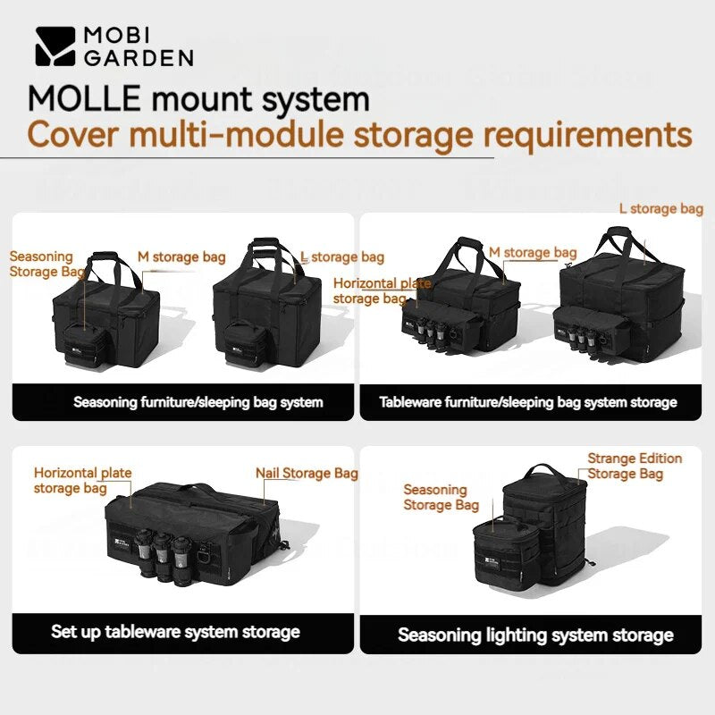 MOBI GARDEN Multi-function Storage Bag Camping Equipment MOLLE System Large Capacity Waterproof Wear Resistant Quick Folding Table Board Modular 3 Size Hiking Travel Beach Original MobiGarden