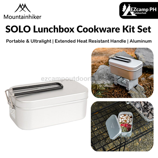 Mountainhiker SOLO Lunchbox Cookware Kit Set Portable Ultralight 650ml Tin Aluminum Square Lunch Box Extended Heat Resistant Handle Outdoor Camping