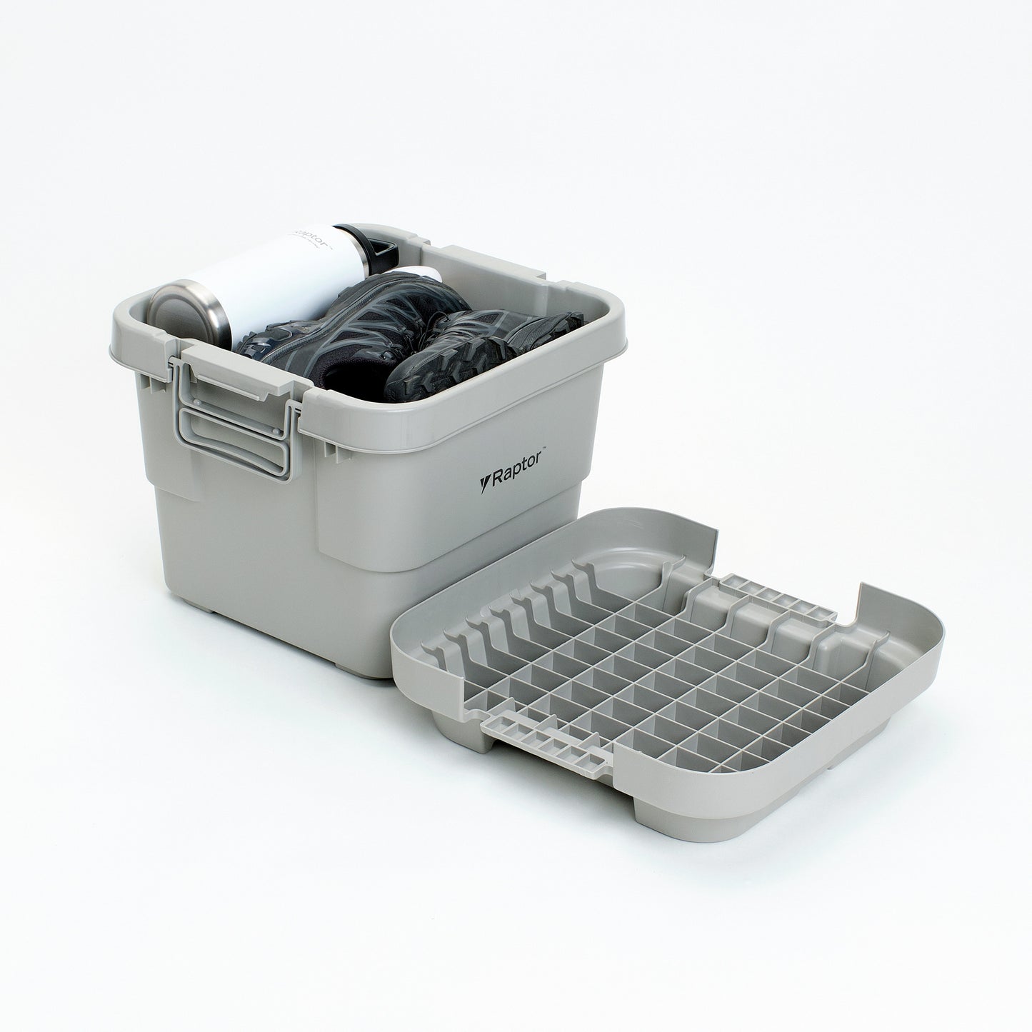 Raptor ROVER Series Storage Rig Box Multipurpose Organizer 30L 50L 70L Large Capacity Reinforced Grid Lid Stackable & Nesting Design Wood Tabletop