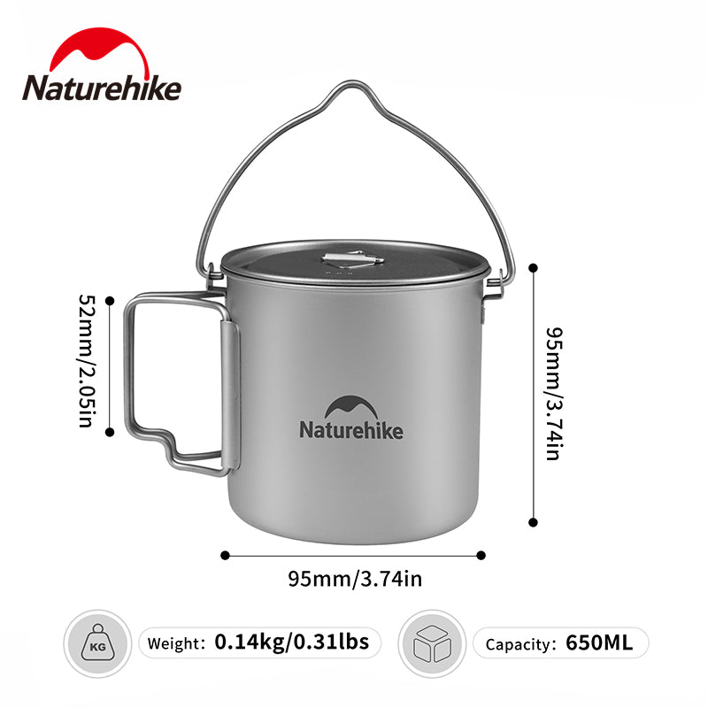 Naturehike Titanium Backpacking Cup / Pot Portable Ultralight Titanium Cup Outdoor Water Cup Cookware Mug with Foldable Handle Camping Equipment