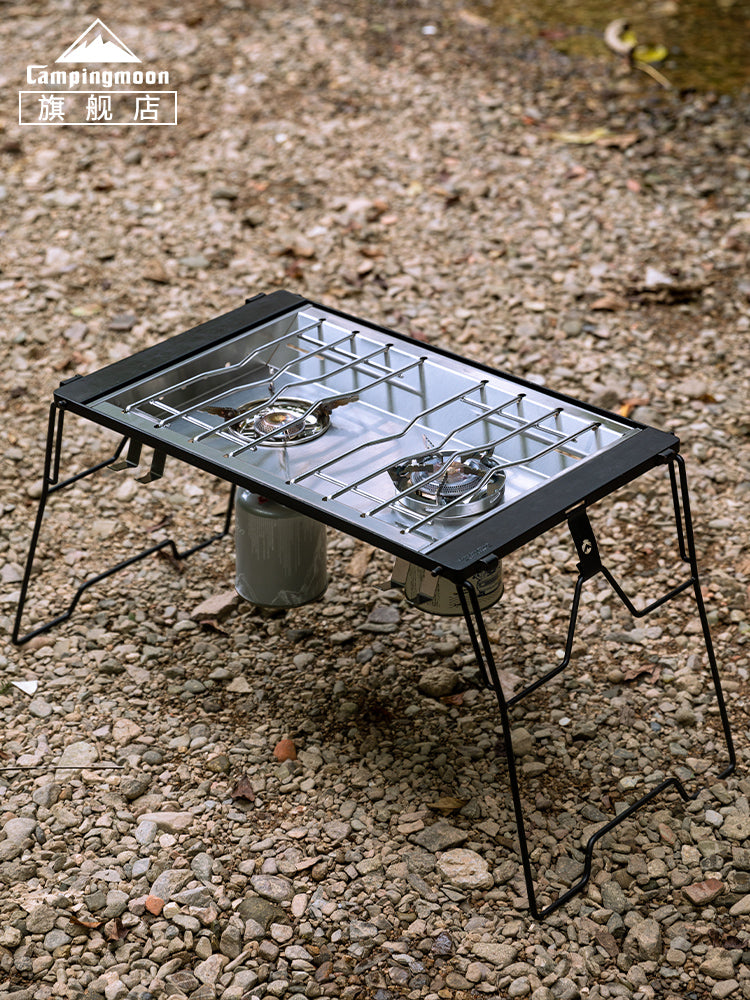 Campingmoon IGT Korean Style Double Burner Stove Top 2 Unit IGT Size Integrated Grill Table Rack Dual Stainless Steel Butane Gas Stove Windproof