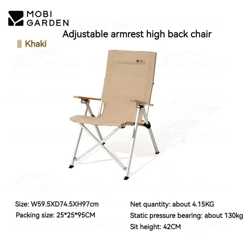 MOBI GARDEN Adjustable Folding Chair Portable Foldable Leisure Armchair High Recliner 4 Gear Adjustable Load Bearing: 130kg 600D Oxford Cloth