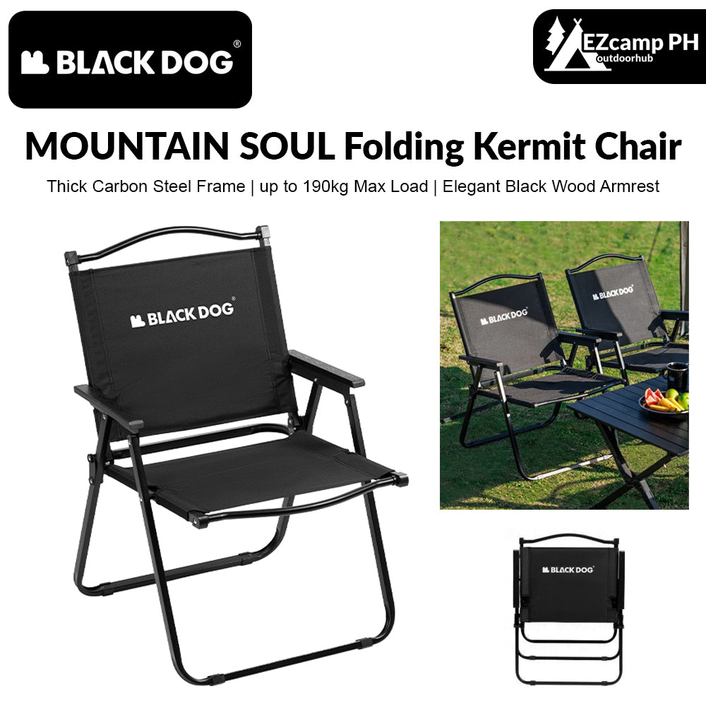 BLACKDOG MOUNTAIN SOUL Black Portable Folding Kermit Chair Travel Ultralight Low High PRO Foldable Chair up to 190kg Max Load Thick Carbon Steel Frame