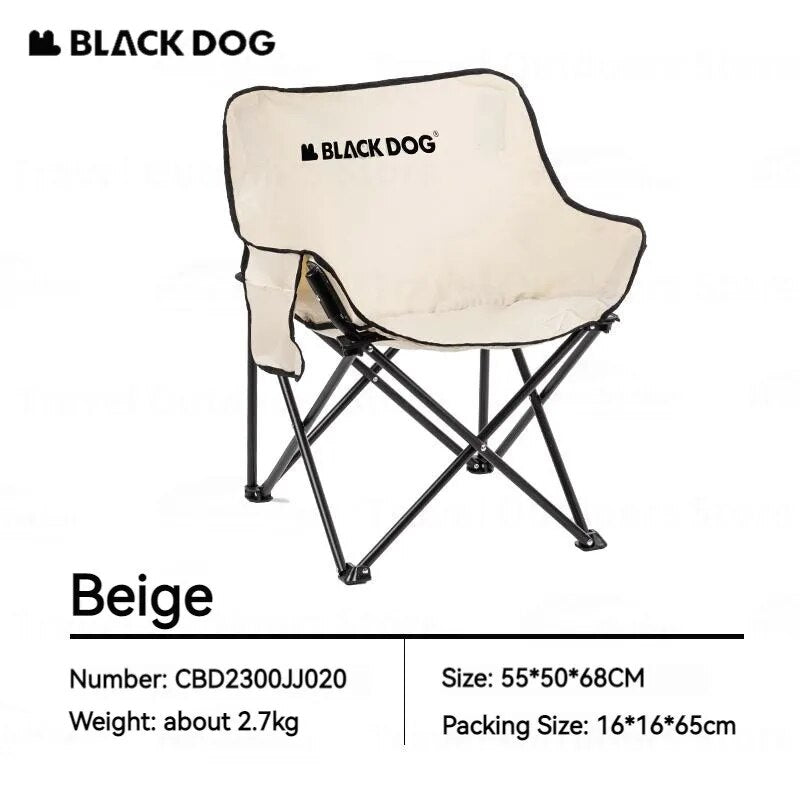 BLACKDOG Black Floating Moon Outdoor Folding Chair Portable Camping 120kg Max Load 600D Oxford Steel Frame Relax Chair with Storage Bag 2.7kg Foldable Ultralight Heavy Duty Black Dog