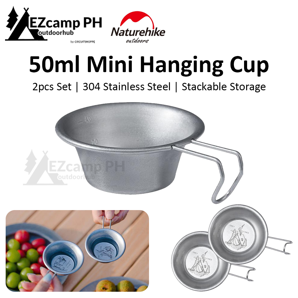 Naturehike 2pcs Set 50ml Stainless Steel Cup Outdoor Camping Mini Hanging Coffee Espresso Sauce Bowl Mini Picnic Utensil Tableware Sierra Shera