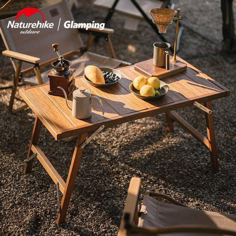 Naturehike IGT Compatible Free Combination Premium Wood Folding Table Outdoor Camping Portable Teak Wooden BBQ Grill Stove Integrated Foldable Table