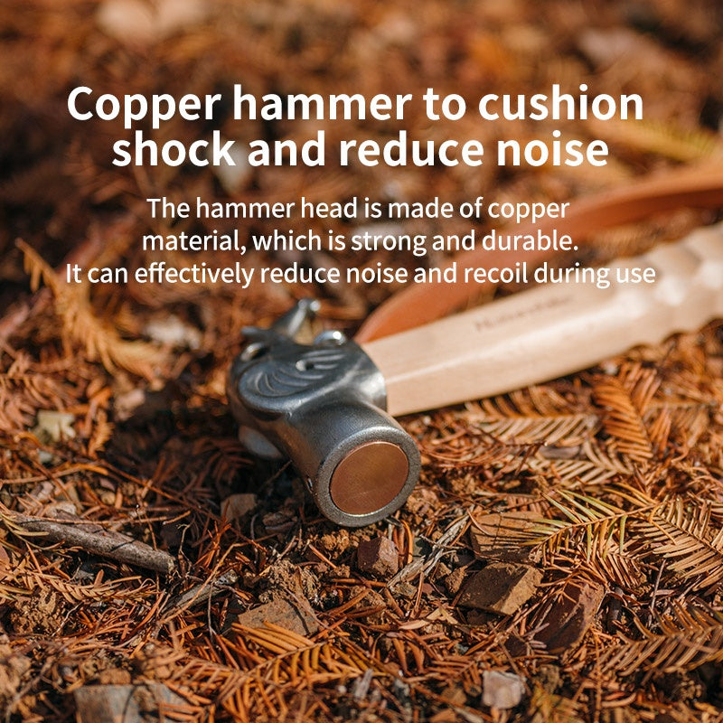 Naturehike Elephant Head Multifunctional Outdoor Camping Hammer Peg Nail Ground Stakes Puller Equipment Pegs Pulling Tool Solid Wood Comfortable Grip Handle Copper Head Shock Absorbing Noise Reduction Mallet Nature Hike