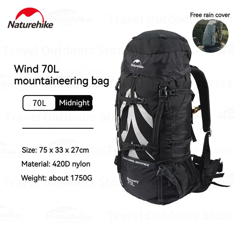 Naturehike 70L + 5L Hiking Mountaineering Backpack Bag Large Capacity Climbing Storage Back Pack Bag with Waterproof Rain Cover Water Bladder Unisex for Men Women Original Heavy Duty Nature Hike 75L