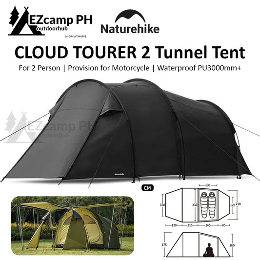 Naturehike Cloud Tourer 2 Ultralight Motorcycle 2 Person Camping Travel Tent Portable Outdoor Motocamping Waterproof Tunnel Tent Moto Motor Shelter