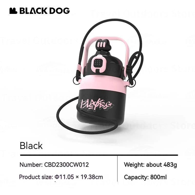 BLACKDOG 316 Stainless Steel Thermal Water Bottle 800ML With Straw Portable Insulation Cup Female Stainless Steel High Temperature Resistant Large Capacity Cute Sports GYM Water Cup Drinkware Camping Hiking Travel Picnic Outdoor Original Black Dog