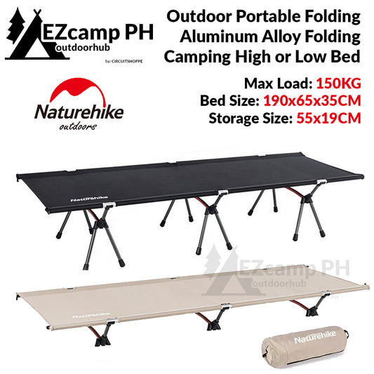 Naturehike Outdoor Portable Folding Camp Bed Load up to 150KG Adjustable High Low Camping Foldable Ultralight Aluminum Alloy Sleeping Cot XJC06