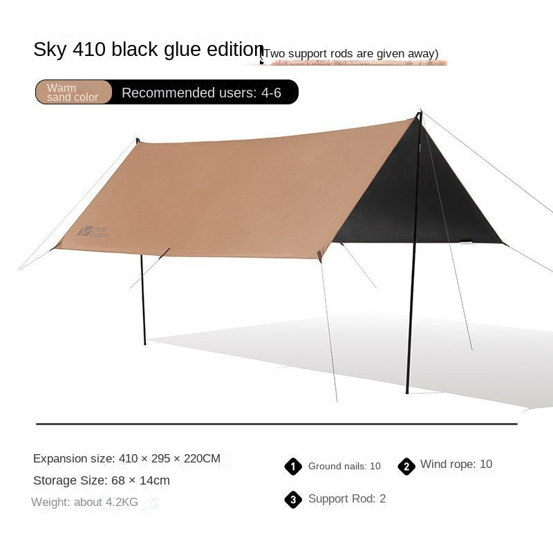 Mobi Garden SKY DOME Black Vinyl Coated Canopy Awning Tarp Shelter Flysheet Tent UPF50+ Waterproof With Pole Camping Hiking Outdoor Beach Garden Party Travel Heavy Duty Original MobiGarden