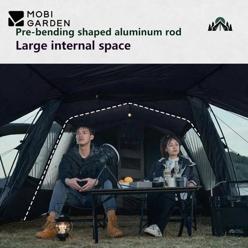 Mobi Garden RANGE ROVER Series 4 Rods Black Tunnel Type Camping Tent 23.1m² Extra Large Space for 8-10 Person up to 2 Bedrooms and 1 Living Room Waterproof Windproof Aviation Pre-Bended Aluminum Poles Outdoor Glamping Luxury Mobigarden LANSHENG