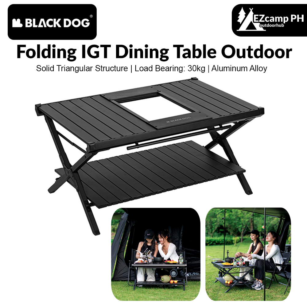 BLACKDOG Folding IGT Dining Table Outdoor Desktop Aluminum Alloy Portable Lightweight Egg Roll Table Camping Hiking Picnic Beach Travel Heavy Duty Original Black Dog