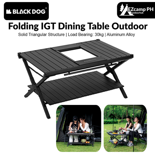 BLACKDOG Folding IGT Dining Table Outdoor Desktop Aluminum Alloy Portable Lightweight Egg Roll Table Camping Hiking Picnic Beach Travel Heavy Duty Original Black Dog