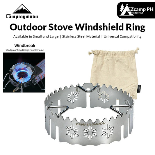 CAMPINGMOON Outdoor Stove Windshield Ring Stainless Steel Wind Shield Breaker Small Large Camping Burner Windproof Cooking Accessories with Storage Bag ST-132 ST-141 Camping Moon