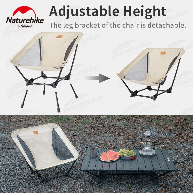 Naturehike YL13 Outdoor Folding Moon Chair 120kg Max Load Ultralight Adjustable Height High or Low Camping Portable Foldable Chair 600D Oxford