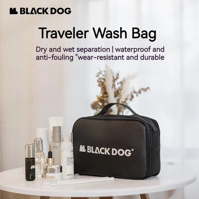 BLACKDOG by Naturehike Black Travel Toiletry Storage Pouch Bag 3.1L Camping Small Multi-Layer Waterproof Hanging Luggage Accessories Wet Dry Separation Cosmetics Make up Organizer Black Dog Nature Hike