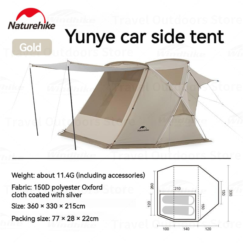 Naturehike CLOUD WILD Series Car Side 2 Room Car Camping Tent for 2 to 4 Person Waterproof Breathable Outdoor Multiple Setting with Awning Beside Car